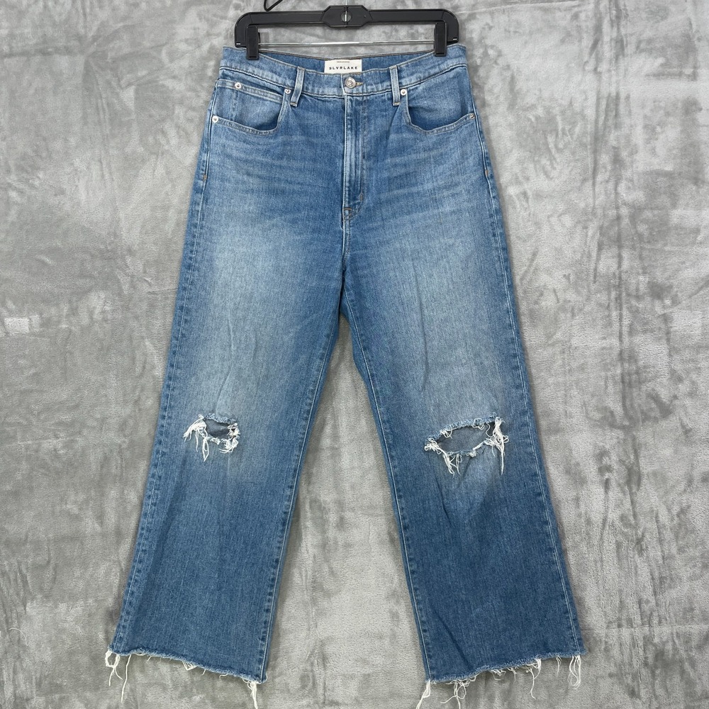 SLVRLAKE Grace Crop Wide Leg Jeans Women's Size 30 Raw Hem Distressed